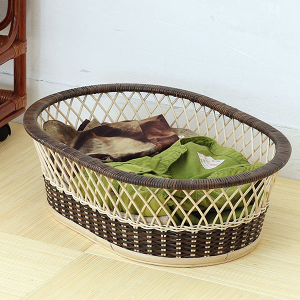 楽天市場】籐製 脱衣カゴ 楕円形 ツートーン 編みカゴ ラタン 幅55cm