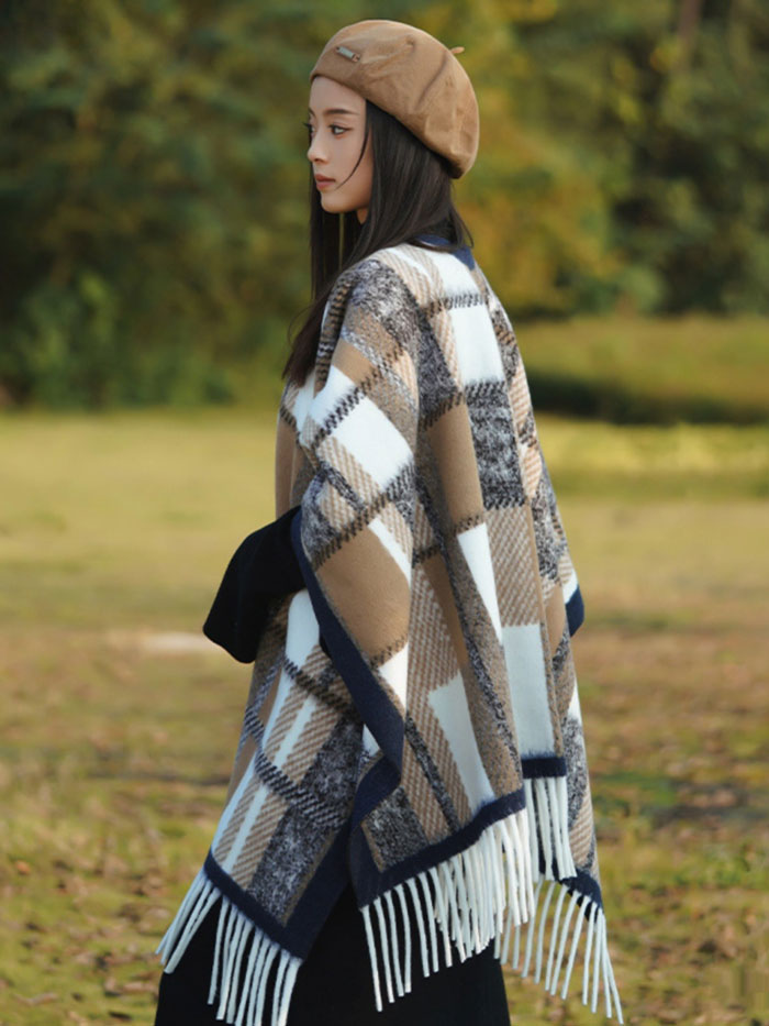 45R シルクのブロックプリントストール ストール ショール ポンチョ