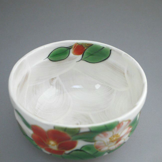 白掛彩草花お茶呑茶碗 陶あん 椿単品 - 京焼清水焼 松韻堂