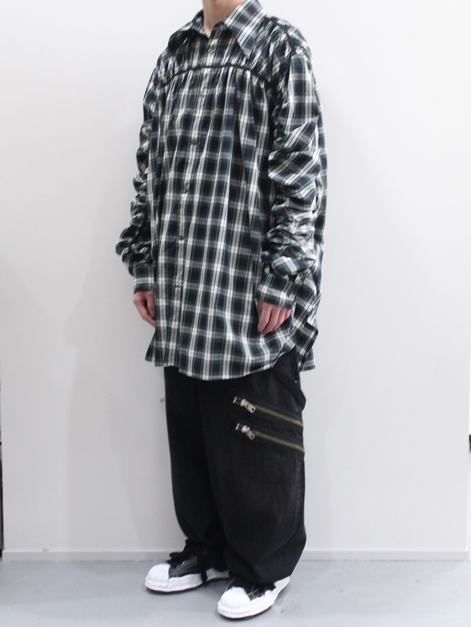 KIDILL - ギャザード シャツ - GATHERED SHIRT NAVY RED CHECK