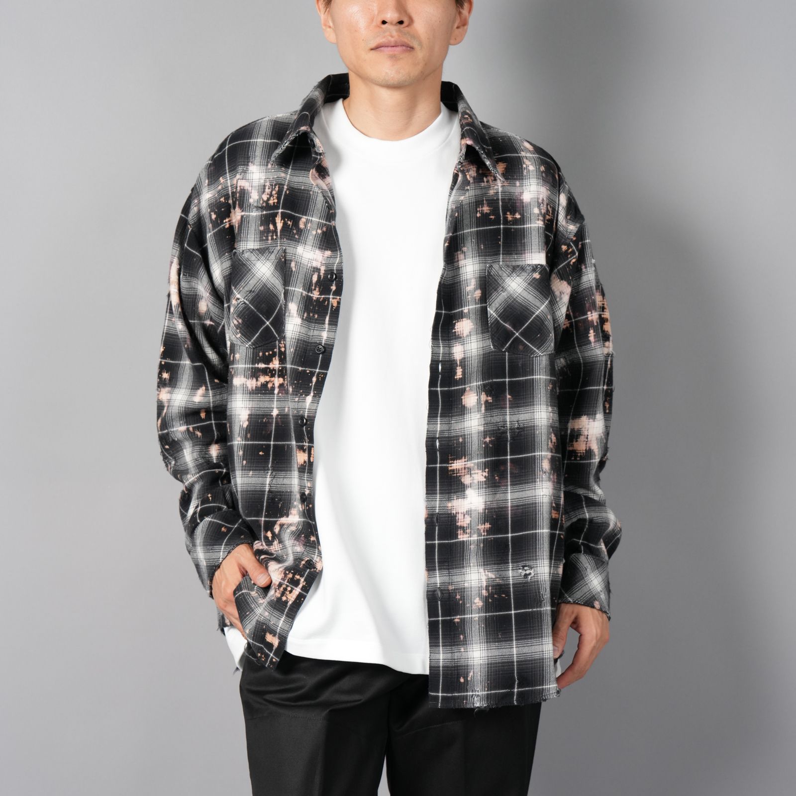 Rafu - 【ラスト1点】Bleached & Damaged shirt / ブリーチ&ダメージ