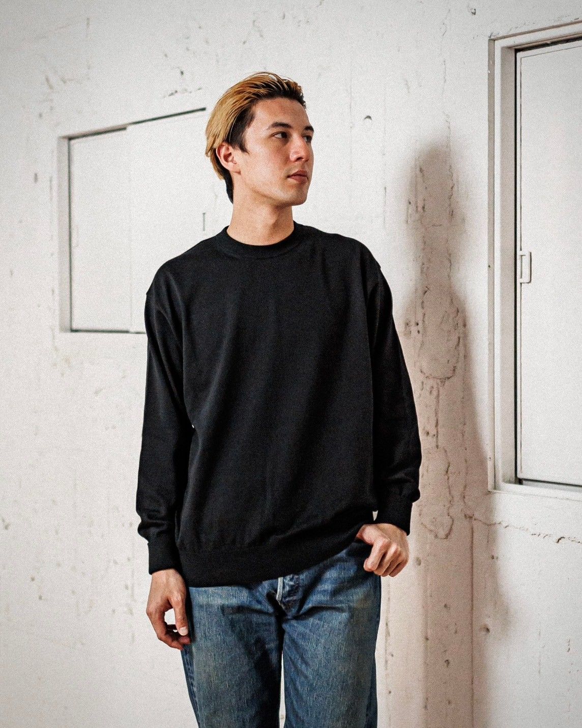 A.PRESSE - アプレッセ Cotton knit L/S T-Shirt(25SAP-03-01K)BLACK