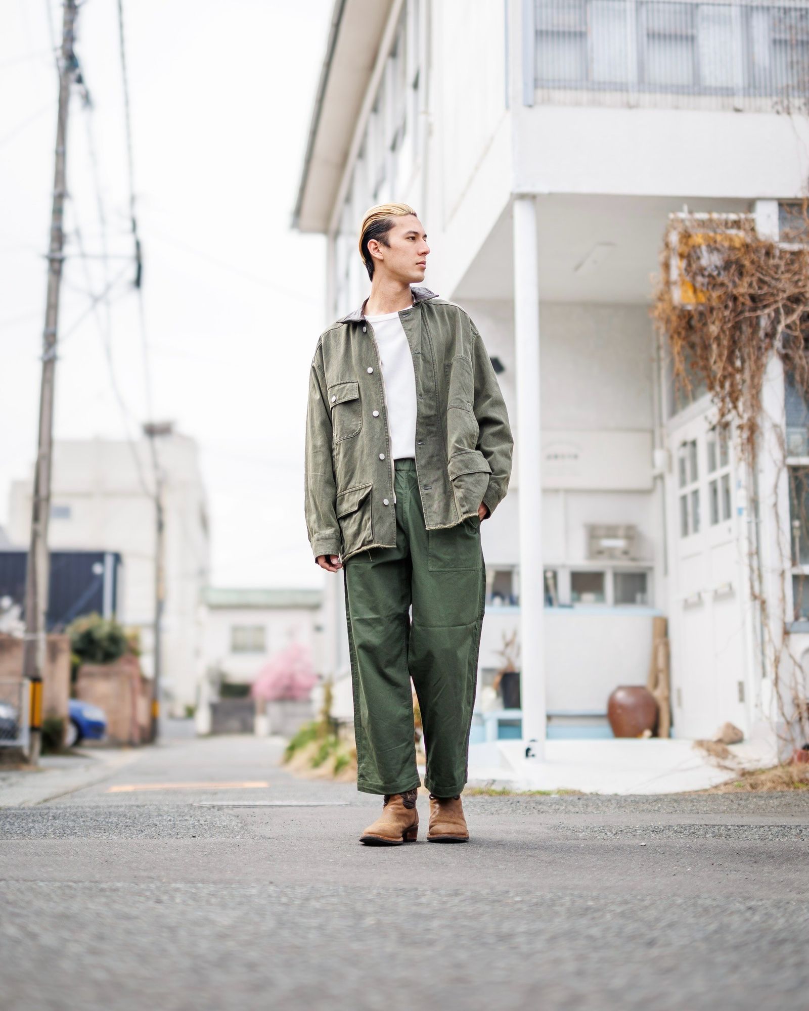 YOKE COTTON CUT-OFF COVERALL JACKET(DUSTY KHAKI)3月15日(土)新作