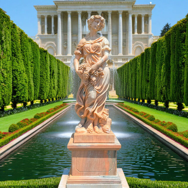 天然大理石彫刻 葡萄を抱えるヴィーナス（夏） ピンク｜希少ピンク