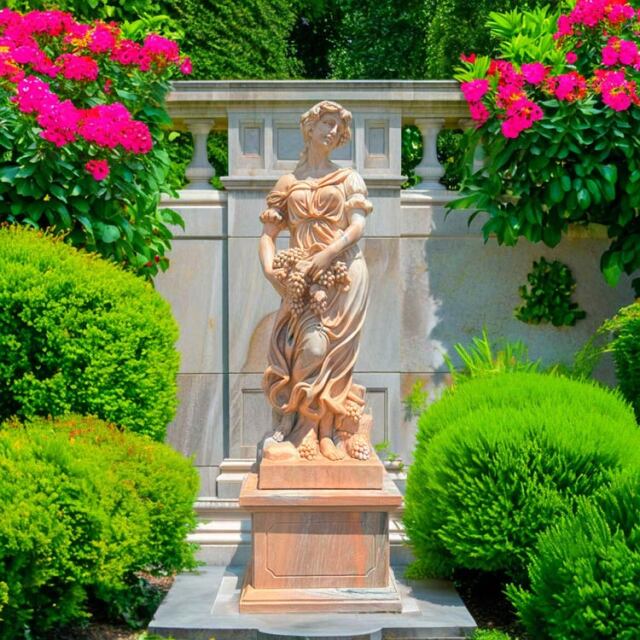 天然大理石彫刻 葡萄を抱えるヴィーナス（夏） ピンク｜希少ピンク