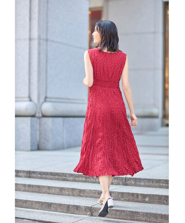 ドットオフプリーツワンピース