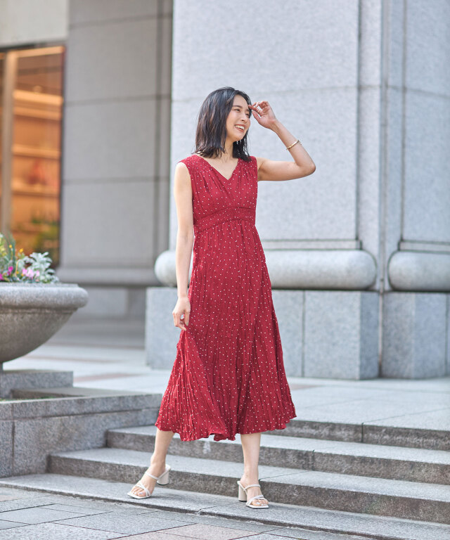 ドットオフプリーツワンピース