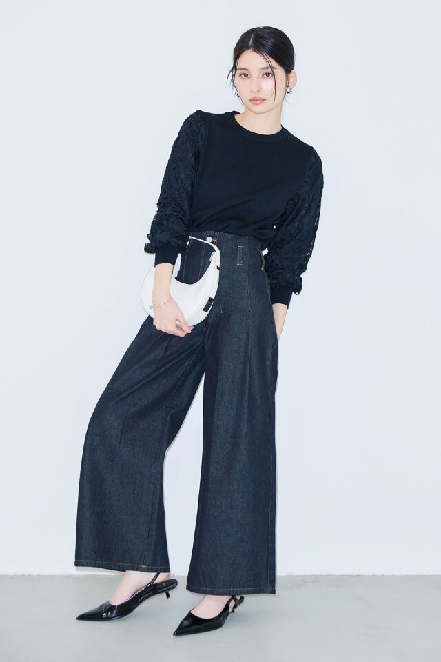ハイウエストタックワイドデニム