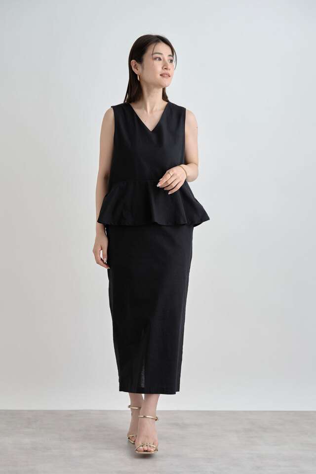 WEB限定】ノースリ深Vネックペプラムワンピース