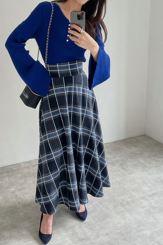 Vivienne Westwoodアシンメトリーネイビーチェック柄フレアスカート SS