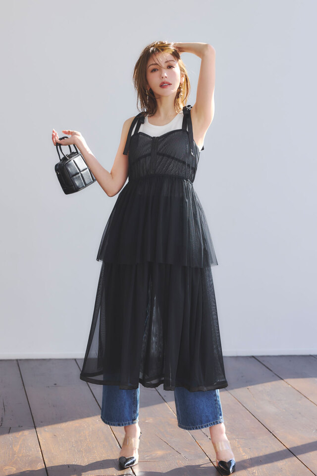美香さんコラボ】チュールレイヤードキャミワンピース