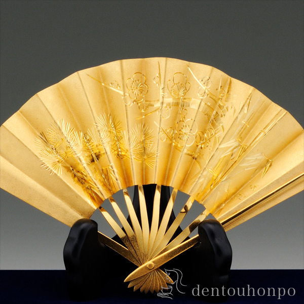 A805菓子器 金蒔絵 扇子 時代物 傷有【＃ A805菓子器 金蒔絵 扇子