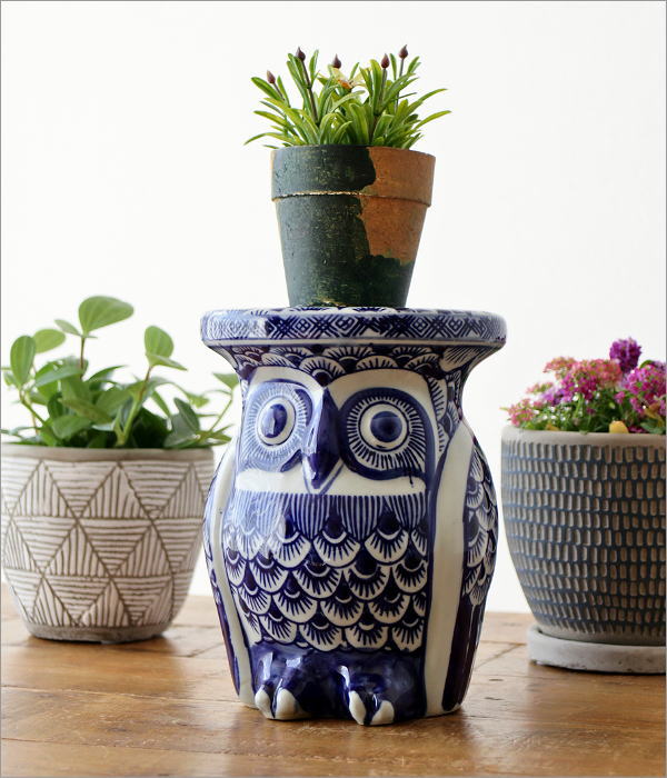 花台 陶器 フラワースタンド 室内 屋外 玄関 ふくろう 置物 オブジェ