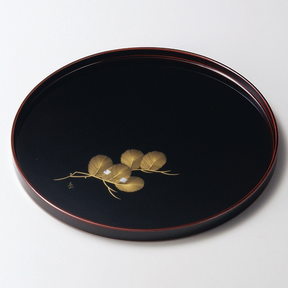 丸盆 10.0 老松沈金 溜 木製 漆塗り 12-10103 漆器の井助