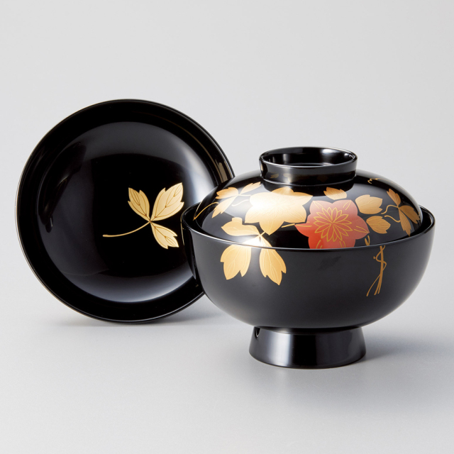 木製漆器 藤紋蓋付煮物椀 10客 13cm 大正〜昭和初期 椀中ヤケあり