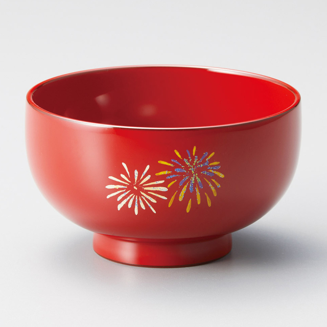 小汁椀 花火 黒/朱 漆塗り 12-02403/02406 漆器の井助