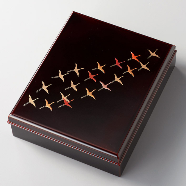 文庫 黒 沈金日の出鶴 A4サイズ 木製 漆塗り 文箱 12-13203 漆器の井助