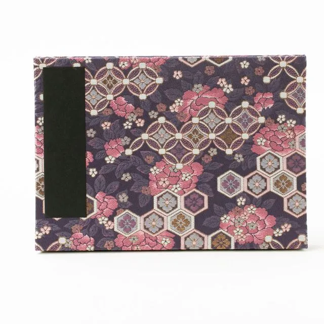 黒印帳】西陣金襴新柄/黒和紙御朱印帳/横型特大判26x18cm/蛇腹式/