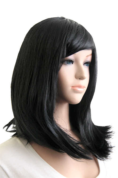 ブラック】ミディアム【コスプレウィッグ】【高温耐熱!!高品質コスプレ