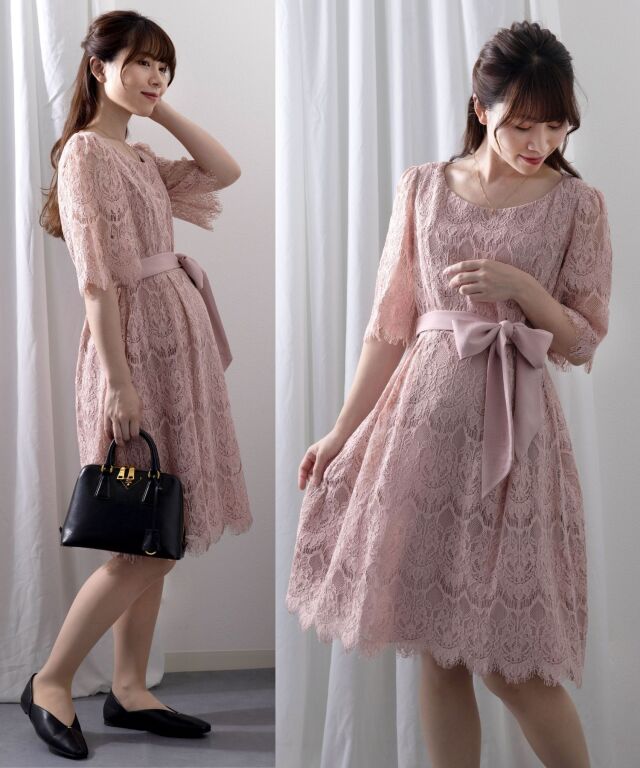 着回しセットアップ マタニティ フォーマル 総レースワンピ＆バック