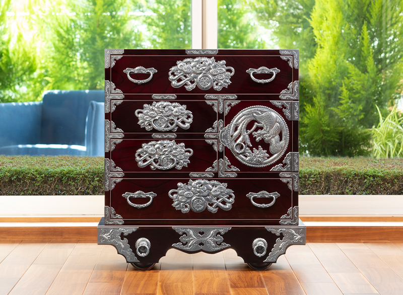 仙台箪笥 中型車箪笥 KD-18 木地呂漆塗り/赤木肌木地