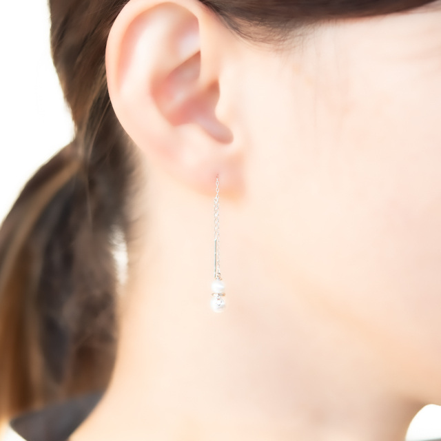 片方】アメリカンピアス K10ホワイトゴールド 淡水パール ダイヤモンド