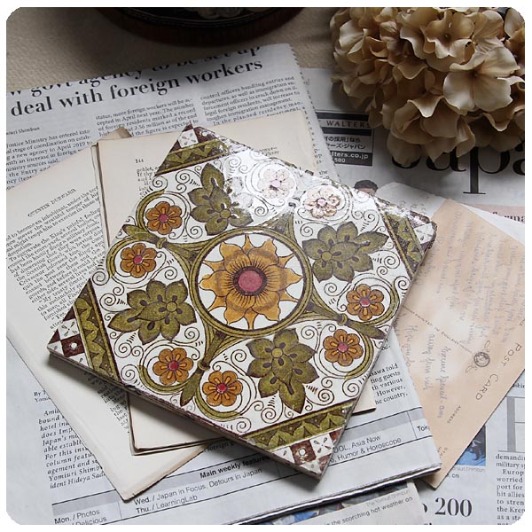 イギリス アンティークタイル 花柄 インテリア雑貨 ポットスタンド