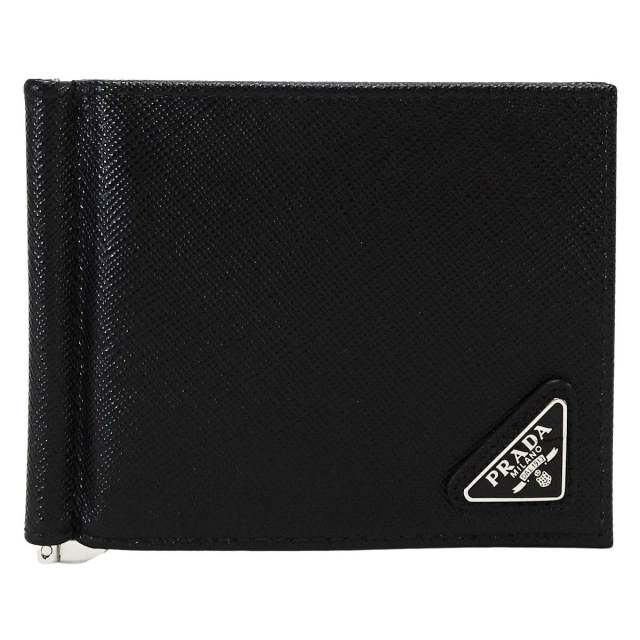 PRADA プラダ 二つ折り財布 マネークリップ付 トライアングル 黒