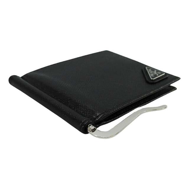 PRADA プラダ 二つ折り財布 マネークリップ付 トライアングル 黒