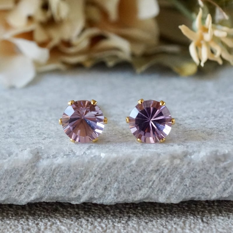 Handmade】アメジスト コンケーブカット スタッドピアス サージカル