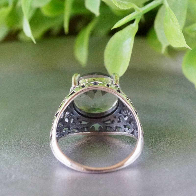 グリーンアメジスト 透かし彫りリング シルバー925 約11.5号（sv-677-2