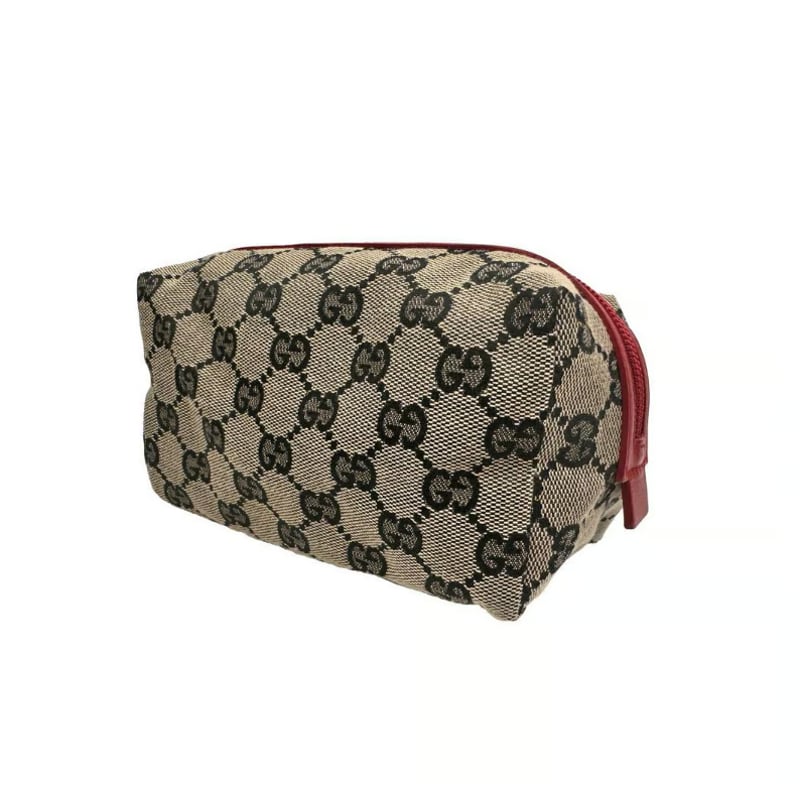 GUCCI グッチ GGキャンバス ブラウン×レッド 化粧ポーチ コスメ入れ