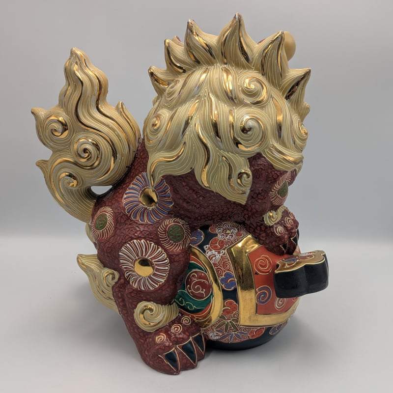 九谷焼 骨董 民芸品 宝獅子 魔除け獅子 縁起物 獅子 狛犬 置物 小槌