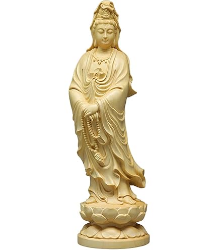 Amazon｜観音菩薩立像 天然ツゲ木彫り 木製仏像 柘植 彫刻観音像