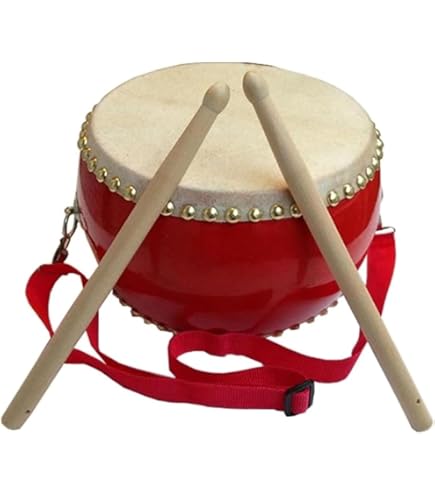 Amazon | 太鼓 和太鼓 23cm 小太鼓 牛革張り 赤色 バチ 楽器 練習 演奏