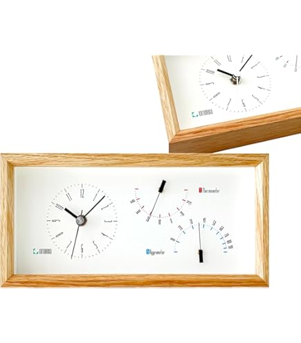 Amazon.co.jp: レムノス 置き時計 温湿度計付き ヨーカン 天然色木地