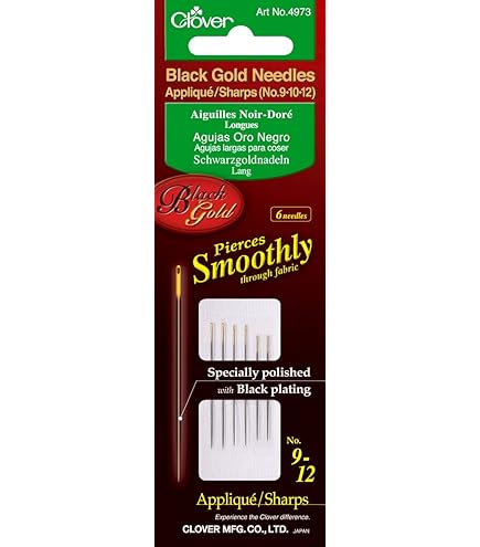 Amazon.com: Clover Black Gold Applique/Sharps NeedlesSize 12 6/Pkg