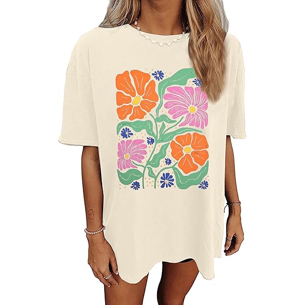Womens Oversized Tshirt Flower Graphic Tees Nashville Music Short