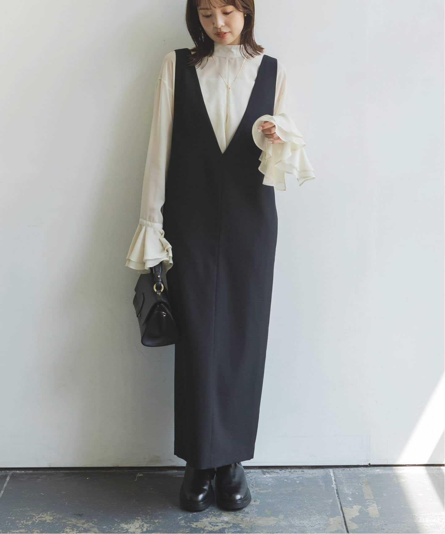 Noble ストレートVネックワンピースブラック36