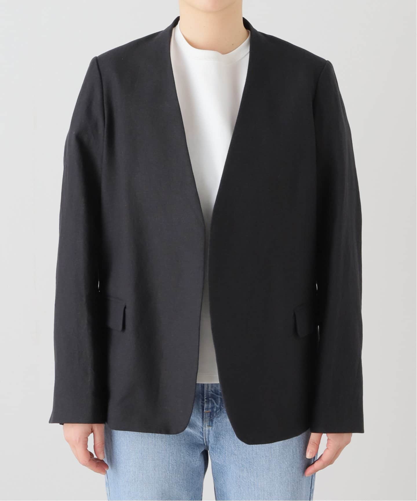 綿麻キャンバスノーカラージャケット（ノーカラージャケット