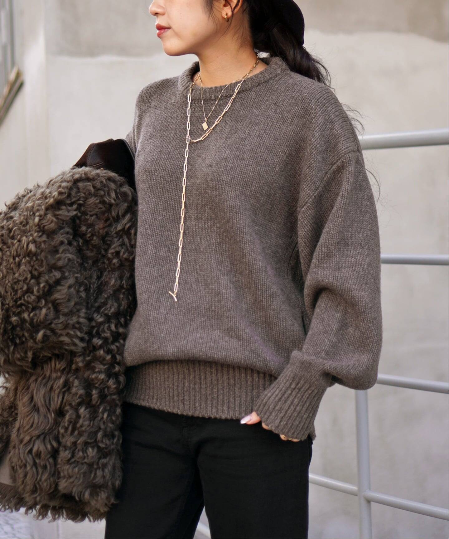 ウールカシミヤクルーネックチュニックニット（ニット／セーター）｜AP