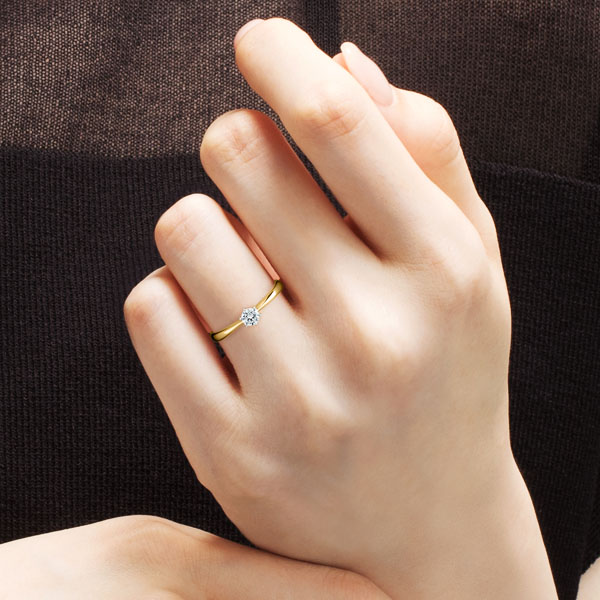 PT950/K18YG ドマーニ ソリティア コンビネーション リング 0.2ct