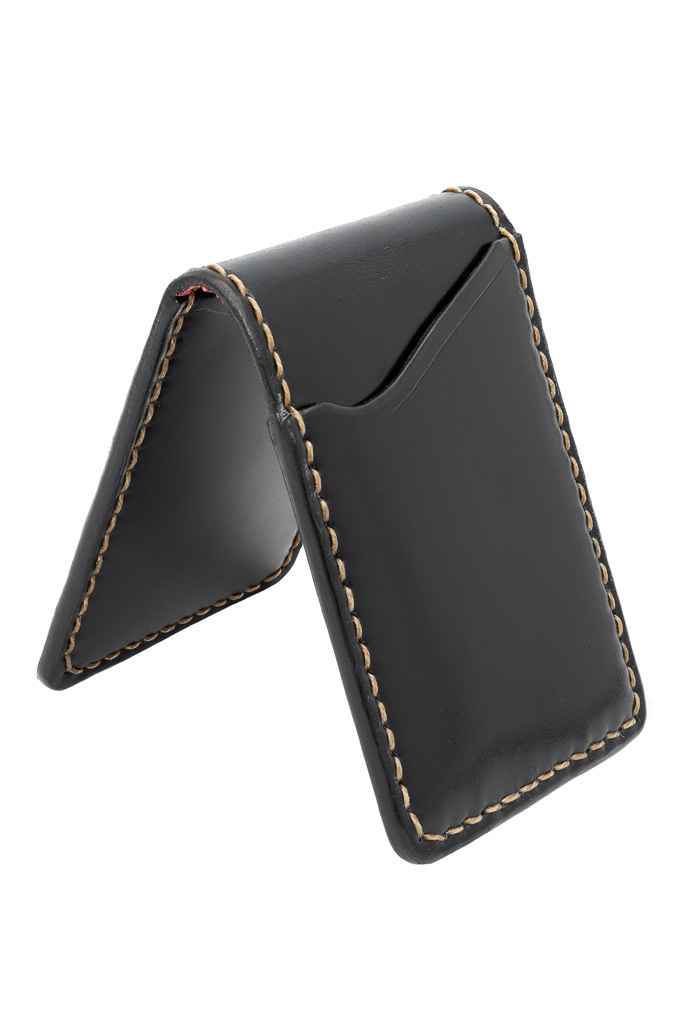 Flat Head Shell Cordovan Small Wallet - Black