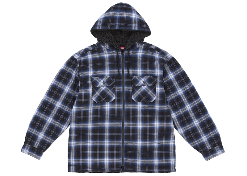 Supreme Lined Zip Up Hooded Flannel Shirt Navy Men's - FW25 - US
