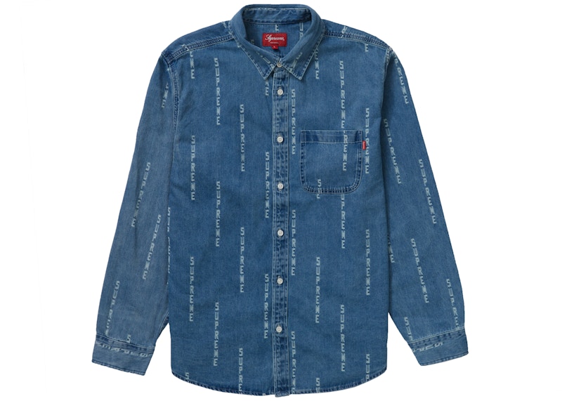 Supreme Logo Stripe Jacquard Denim Shirt Blue Men's - FW20 - US