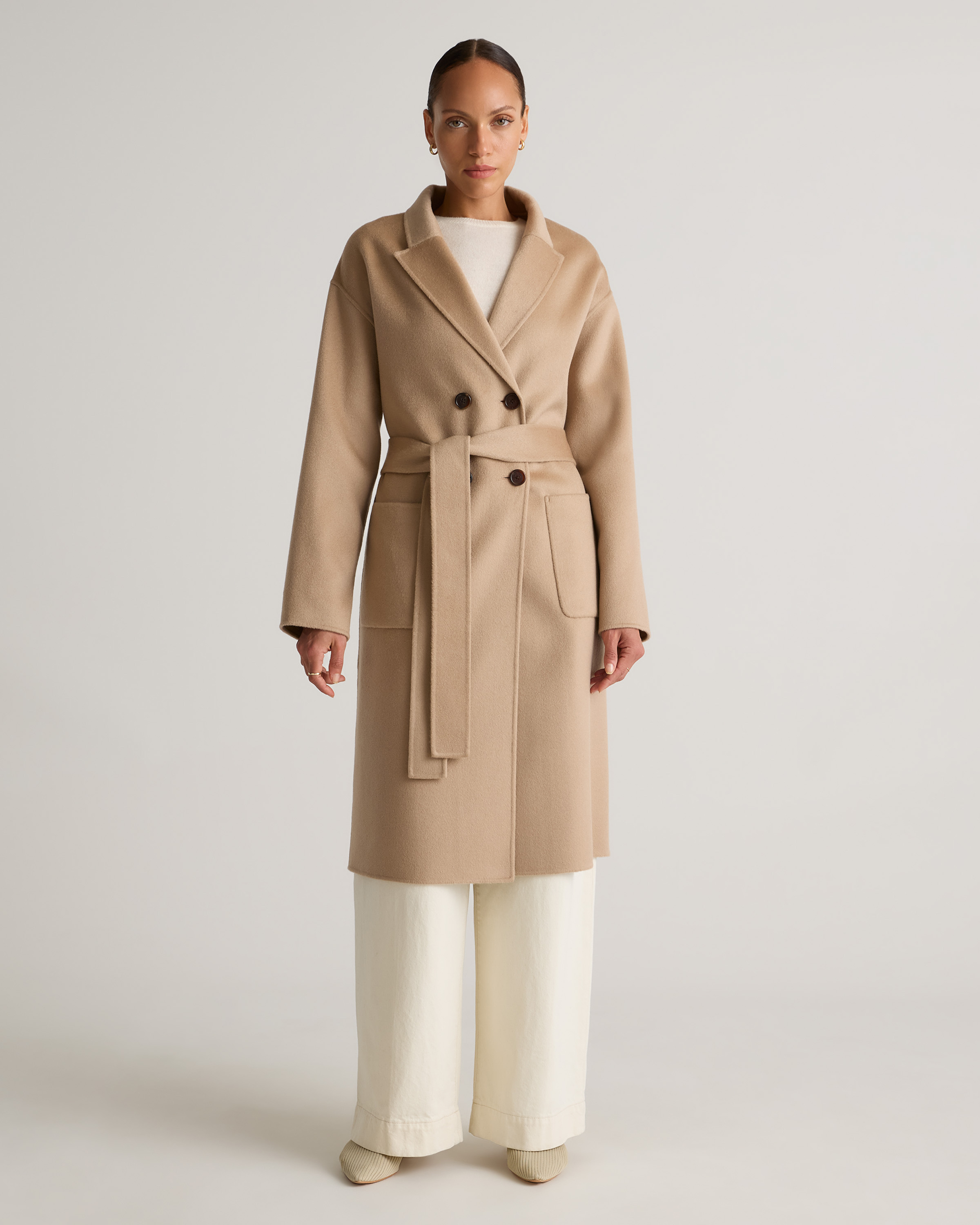 100% Mongolian Cashmere Double-Faced Double-Breasted Wrap Coat