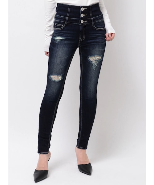 GYDA（ジェイダ）の「ハイウエストバッククロスダメージスキニーデニム