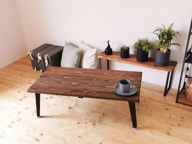 無垢材 折りたたみローテーブル ダークブラウン 圧着タイプ 90cm×45cm