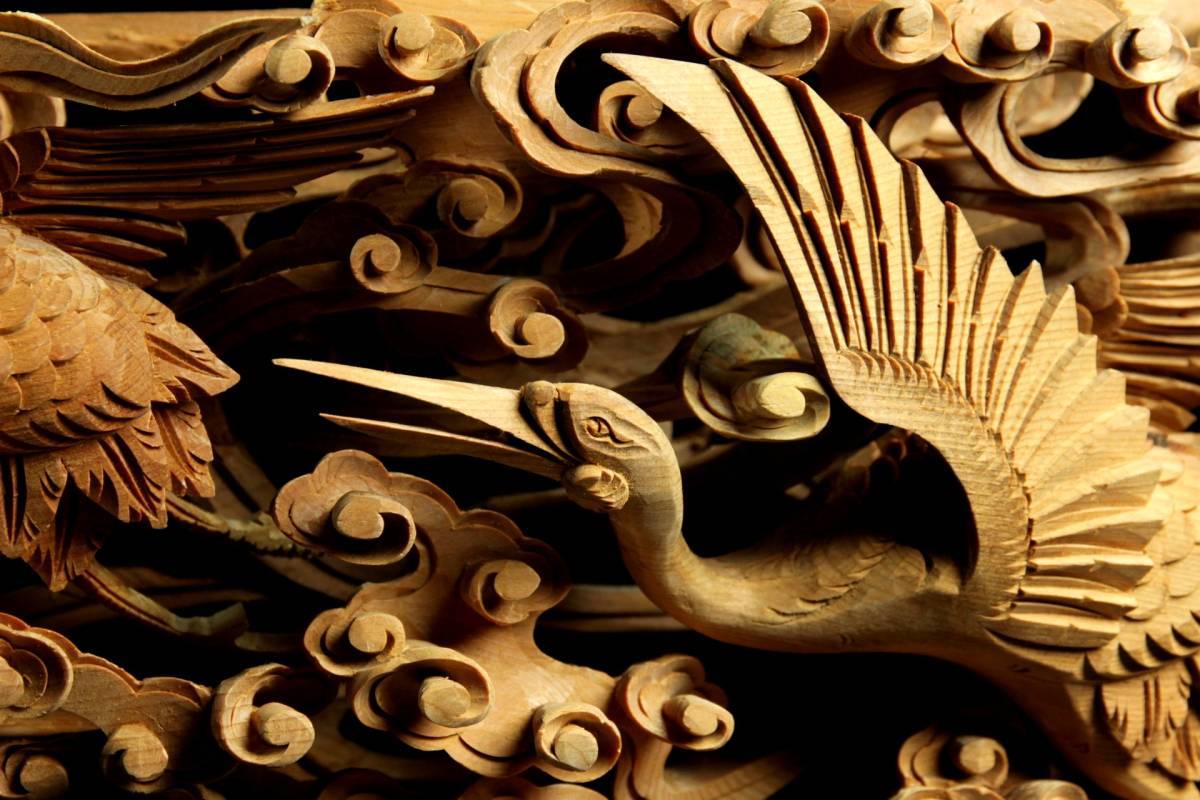 鶴 彫刻 欄間 懸魚 木彫 動物 寺院 仏閣 アンティーク 鶴 彫刻 欄間