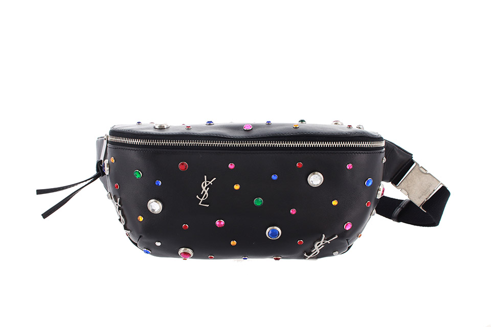 ボディバッグ ウエストポーチ ベルトバッグ ビジュー レザー 黒 未使用